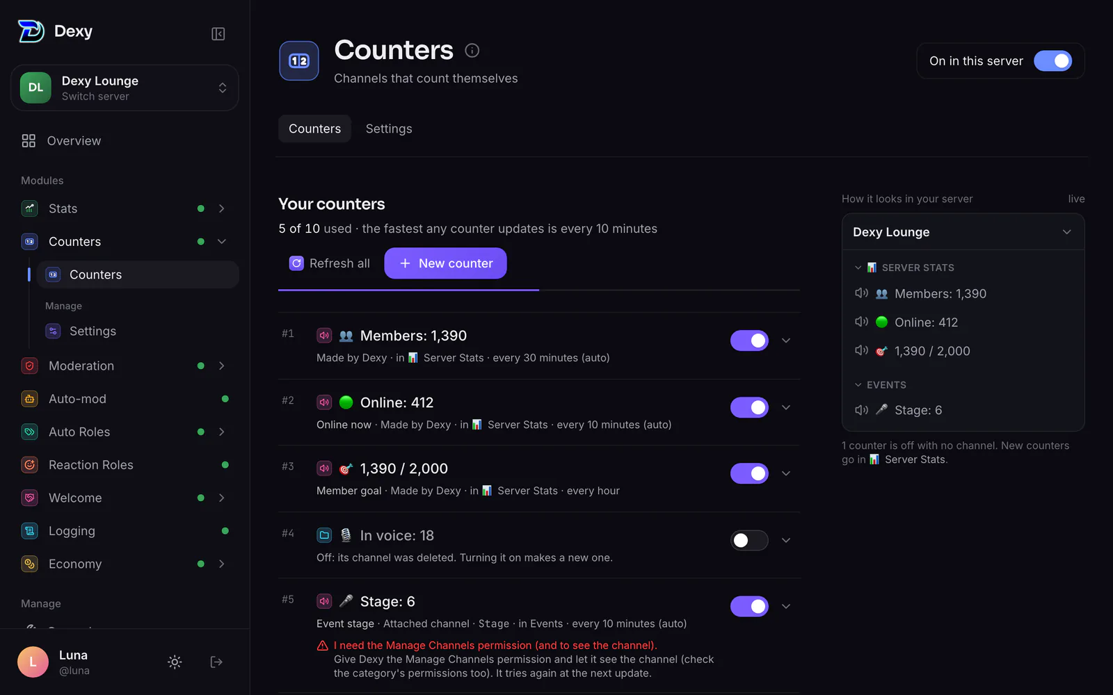Counters: your counters, and how they look in your server's channel list