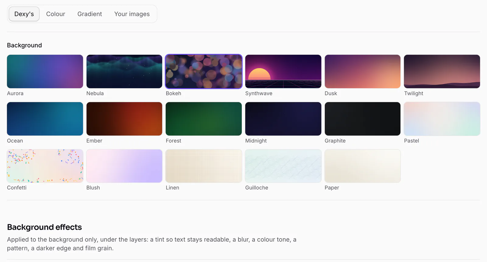 Dexy's backgrounds
